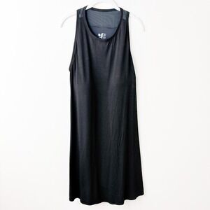 SheBird Black Midi Dress 36" Built In Bra XL Athleisure Minimalist Sleek Pockets